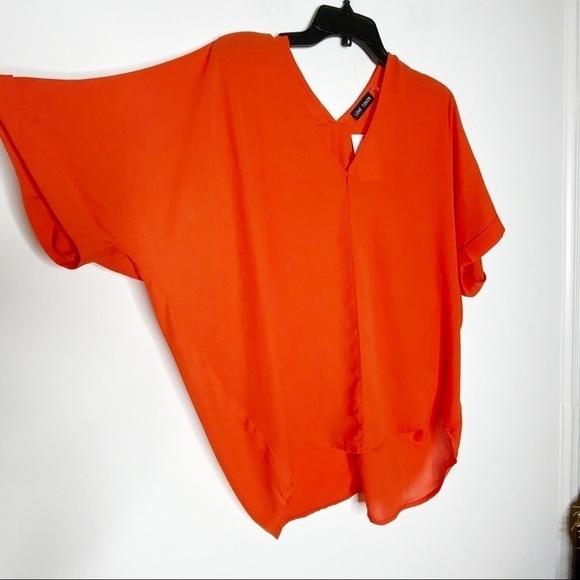 LOVE TOKEN Darren V-Neck Loose Top. Orange. Size 6 - Picture 5 of 6